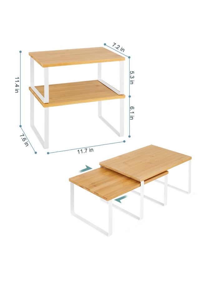 NEX Kitchen Cabinet and Counter Shelf Organizer, Stackable & Expandable, White and Natural - Image 2